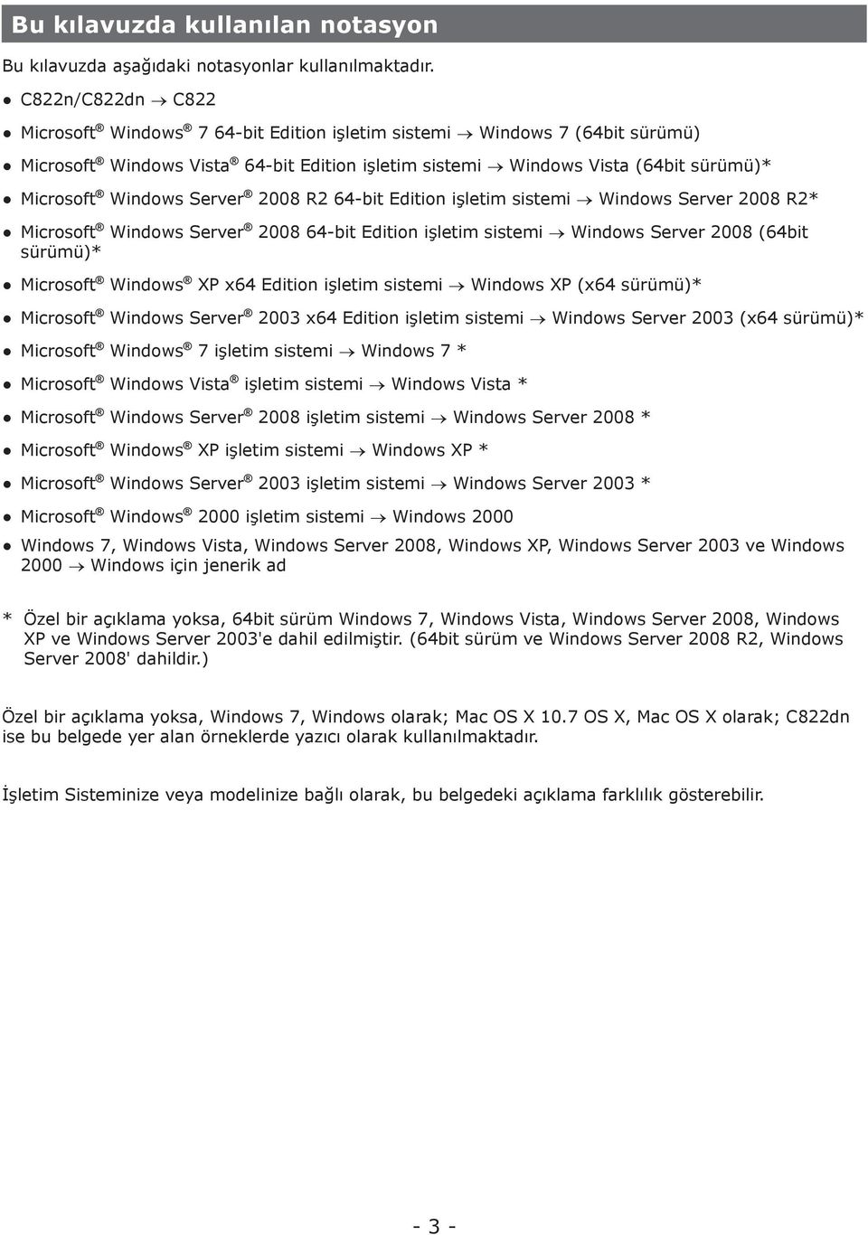 Server 2008 R2 64-bit Edition işletim sistemi Windows Server 2008 R2* Microsoft Windows Server 2008 64-bit Edition işletim sistemi Windows Server 2008 (64bit sürümü)* Microsoft Windows XP x64 Edition