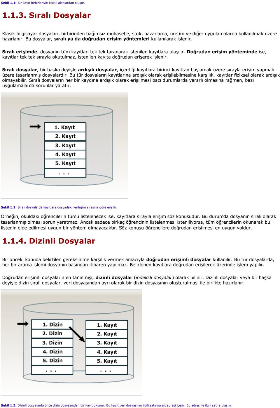 Bu dosyalar, sıralı ya da doğrudan erişim yöntemleri kullanılarak işlenir. Sıralı erişimde, dosyanın tüm kayıtları tek tek taranarak istenilen kayıtlara ulaşılır.