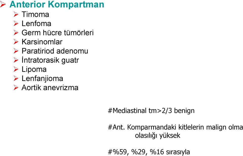 Lenfanjioma Aortik anevrizma #Mediastinal tm>2/3 benign #Ant.