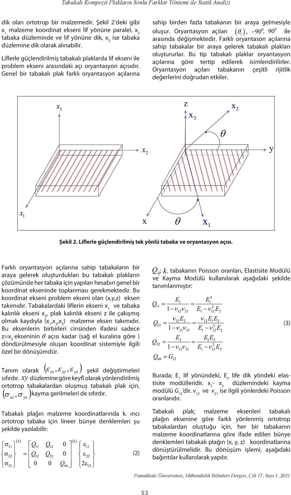 Liflerle güçlendirilmiş tabakalı plaklarda lif ekseni ile problem ekseni arasındaki açı oryantasyon açısıdır.