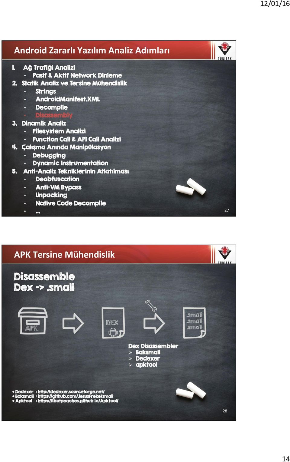 Tekniklerinin Atlatılması Deobfuscation Anti-VM Bypass Unpacking Native Code Decompile 27 APK Tersine Mühendislik Disassemble Dex ->.smali 