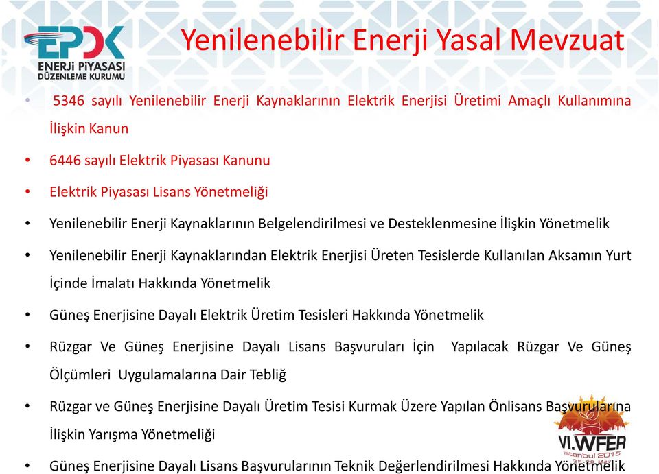 Aksamın Yurt İçinde İmalatı Hakkında Yönetmelik Güneş Enerjisine Dayalı Elektrik Üretim Tesisleri Hakkında Yönetmelik Rüzgar Ve Güneş Enerjisine Dayalı Lisans Başvuruları İçin Yapılacak Rüzgar Ve