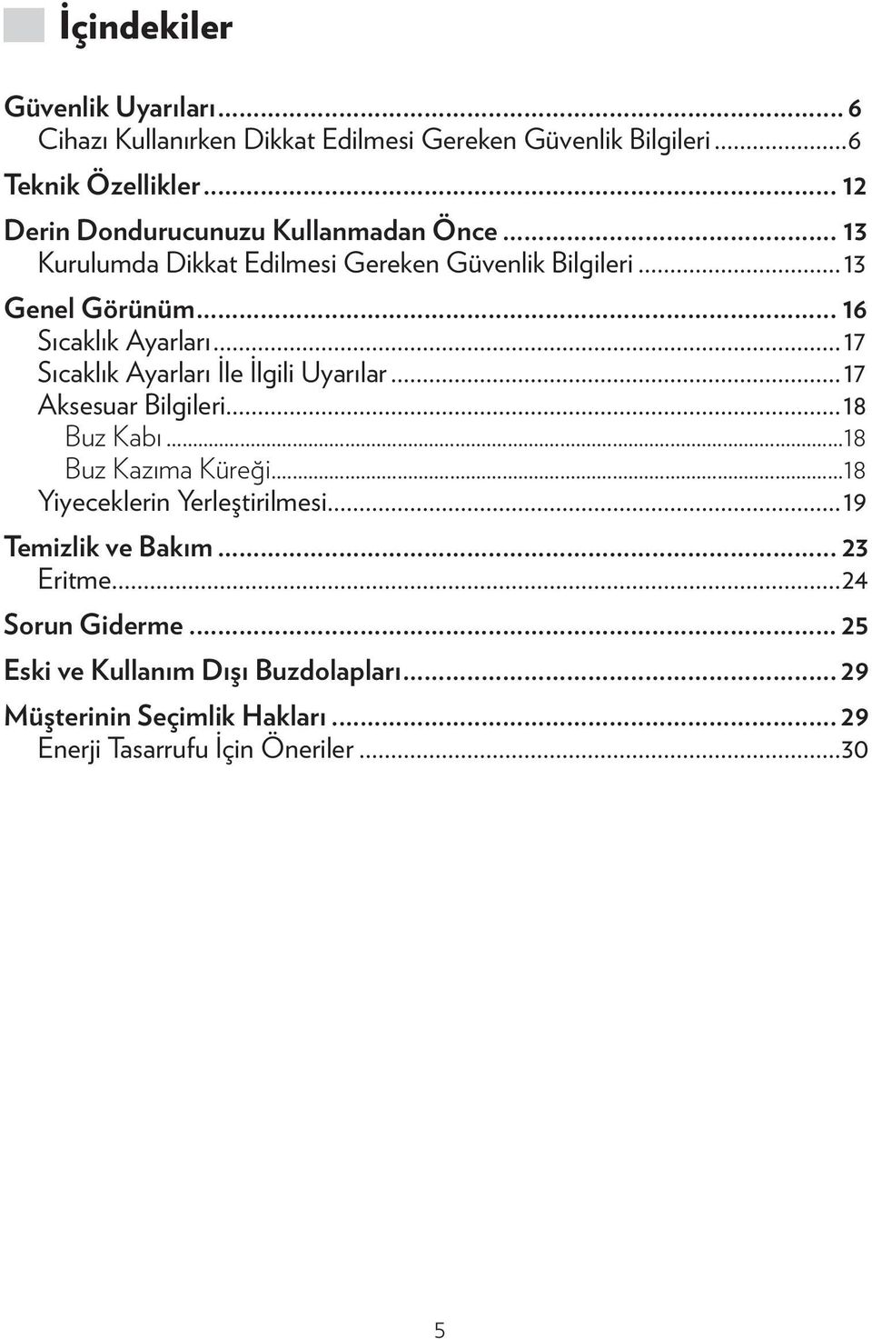 ..17 Sıcaklık Ayarları İle İlgili Uyarılar...17 Aksesuar Bilgileri...18 Buz Kabı...18 Buz Kazıma Küreği...18 Yiyeceklerin Yerleştirilmesi.