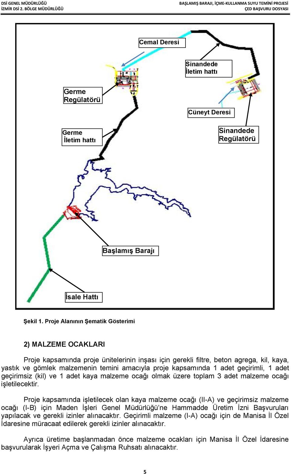 kapsamında 1 adet geçirimli, 1 adet geçirimsiz (kil) ve 1 adet kaya malzeme ocağı olmak üzere toplam 3 adet malzeme ocağı işletilecektir.