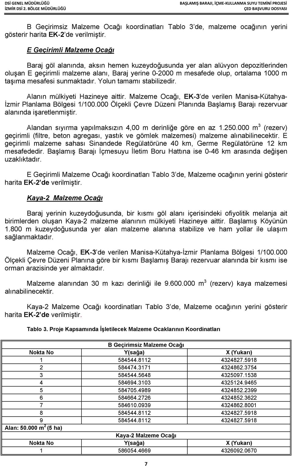 mesafesi sunmaktadır. Yolun tamamı stabilizedir. Alanın mülkiyeti Hazineye aittir. Malzeme Ocağı, EK-3 de verilen Manisa-Kütahya- İzmir Planlama Bölgesi 1/100.