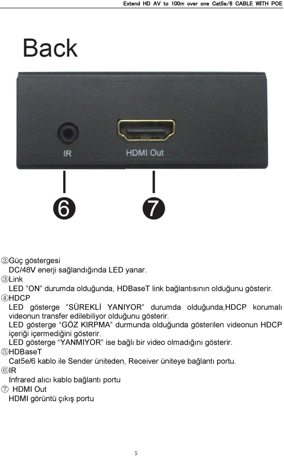 LED gösterge GÖZ KIRPMA durmunda olduğunda gösterilen videonun HDCP içeriği içermediğini gösterir.