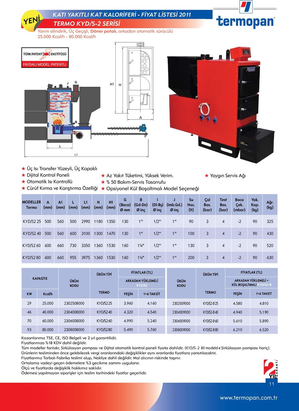 % 50 Bakım-Servis Tasarrufu Opsiyonel Kül Boşaltmalı Model Seçeneği Yaygın Servis Ağı MODELLER Termo A A1 L L1 H H1 G (Baca) Ø mm B (Gd-Dn) I (Dl-Bş) J (imb.gd.) Su Hac. (lt) Çal Test Baca Çek.