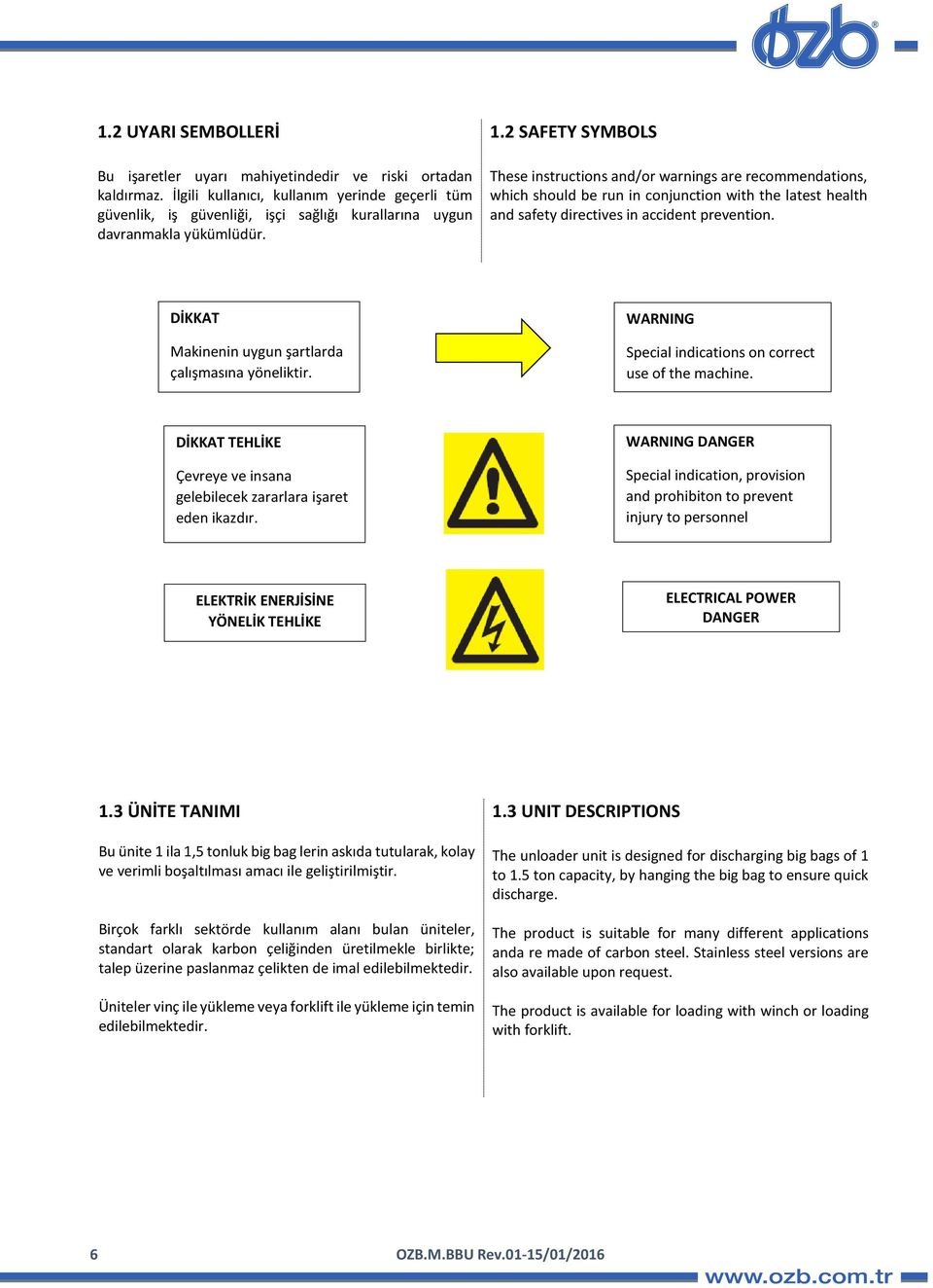 2 SAFETY SYMBOLS These instructions and/or warnings are recommendations, which should be run in conjunction with the latest health and safety directives in accident prevention.