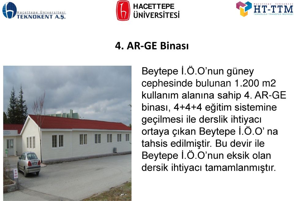 AR-GE binası, 4+4+4 eğitim sistemine geçilmesi ile derslik ihtiyacı