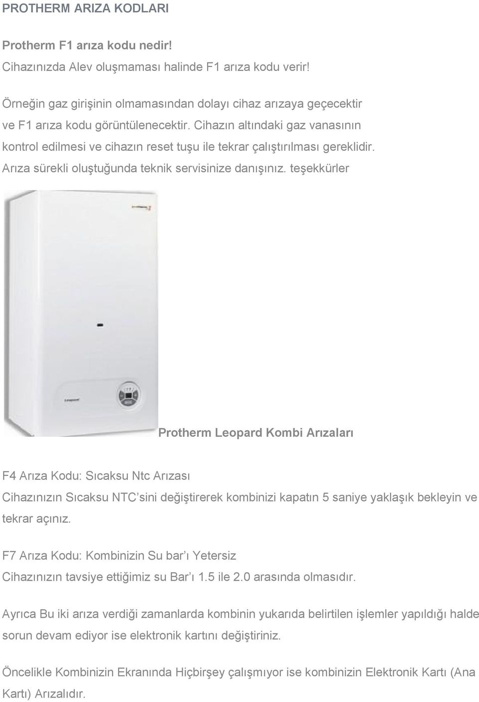 Protherm Leopard Kombi Arızaları - PDF Ücretsiz indirin