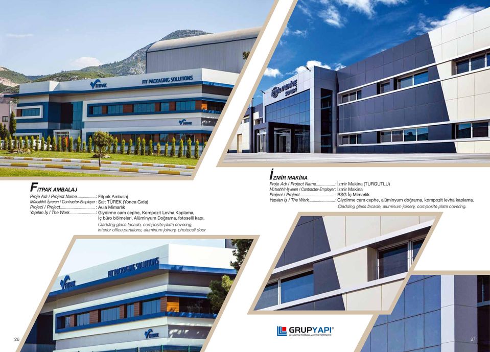 Cladding glass facade, composite plate covering, interior office partitions, aluminum joinery, photocell door MAKİNA Proje Adı / Project Name.