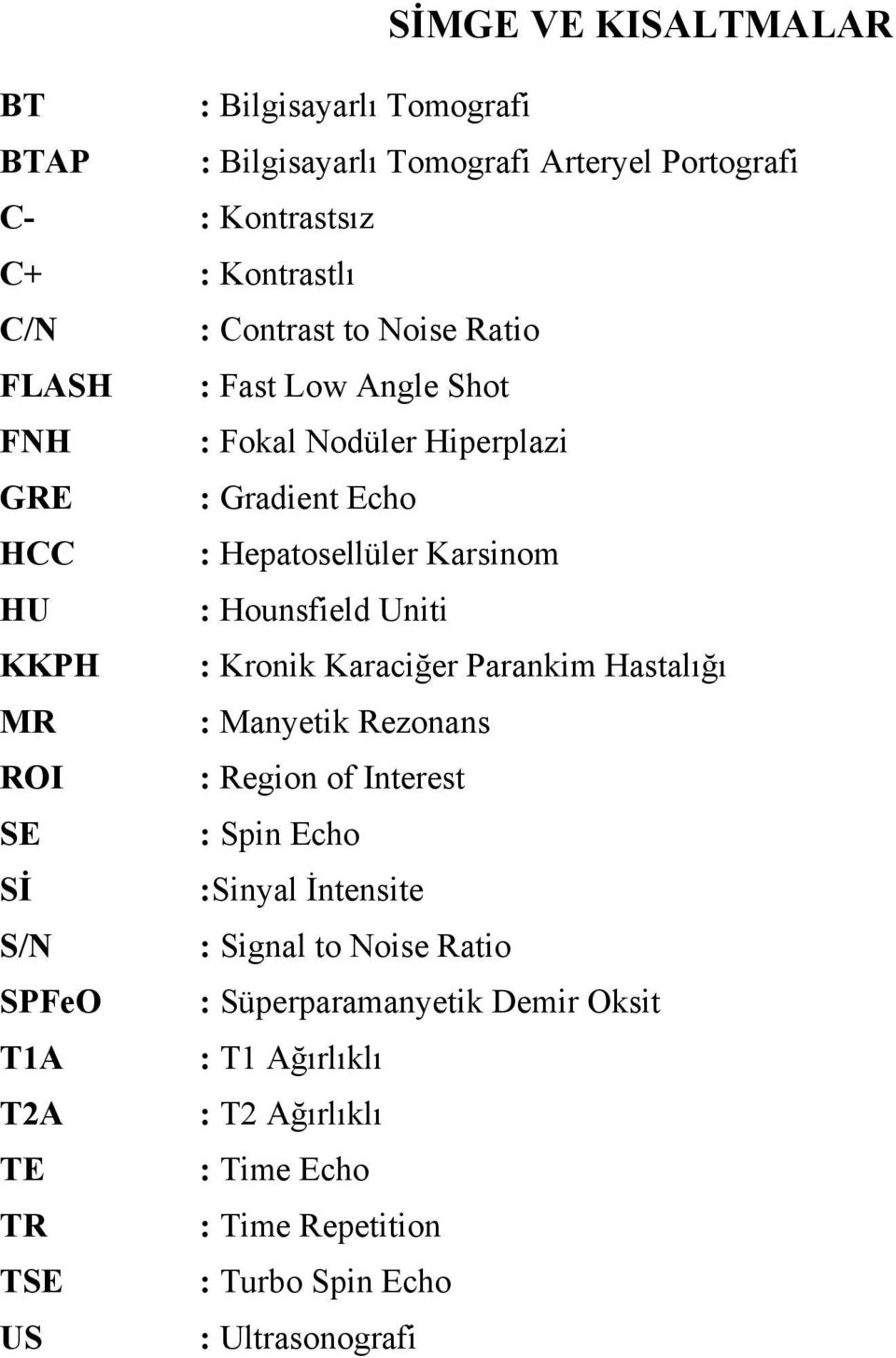 Kronik Karaciğer Parankim Hastalığı MR : Manyetik Rezonans ROI : Region of Interest SE : Spin Echo Sİ :Sinyal İntensite S/N : Signal to Noise Ratio