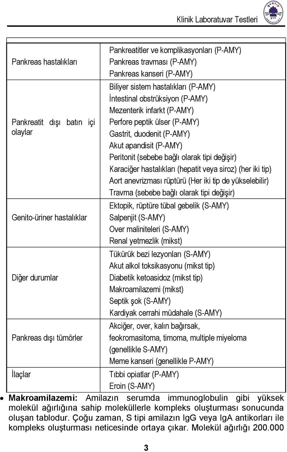 (sebebe bağlı olarak tipi değişir) Karaciğer hastalıkları (hepatit veya siroz) (her iki tip) Aort anevrizması rüptürü (Her iki tip de yükselebilir) Travma (sebebe bağlı olarak tipi değişir) Ektopik,