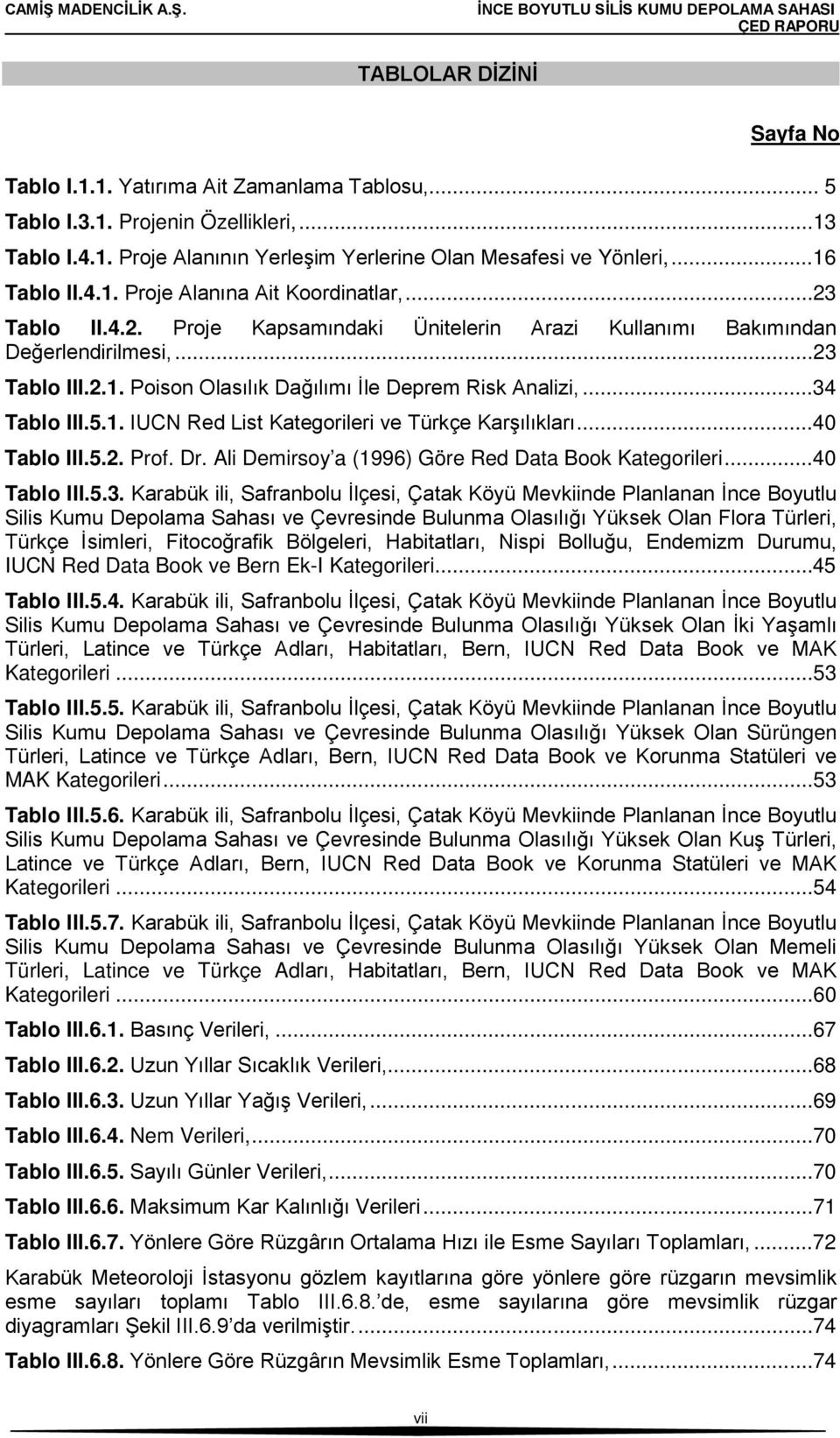 ..34 Tablo III.5.1. IUCN Red List Kategorileri ve Türkçe Karşılıkları...40 Tablo III.5.2. Prof. Dr. Ali Demirsoy a (1996) Göre Red Data Book Kategorileri...40 Tablo III.5.3. Karabük ili, Safranbolu