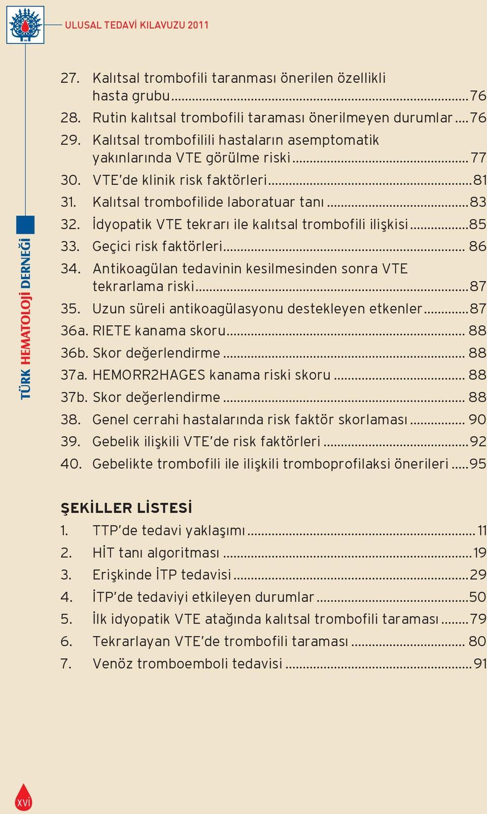 İdyopatik VTE tekrarı ile kalıtsal trombofili ilişkisi...85 33. Geçici risk faktörleri... 86 34. Antikoagülan tedavinin kesilmesinden sonra VTE tekrarlama riski...87 35.