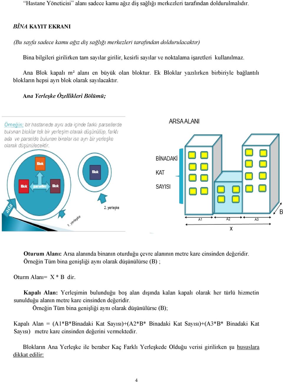 Ana Blok kapalı m² alanı en büyük olan bloktur. Ek Bloklar yazılırken birbiriyle bağlantılı blokların hepsi ayrı blok olarak sayılacaktır.