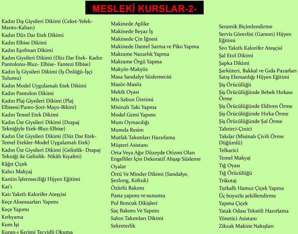 Kadın Temel Etek Dikimi Kadın Üst Giysileri Dikimi (Drapaj Tekniğiyle Etek-Bluz-Elbise) Kadın Üst Giysileri Dikimi (Düz Dar Etek- Temel Etekler-Model Uygulamalı Etek) Kadın Üst Giysileri Dikimi