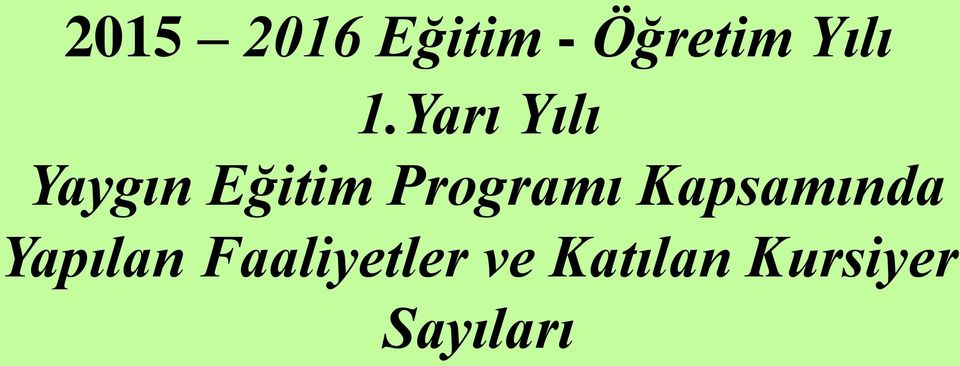 Programı Kapsamında Yapılan