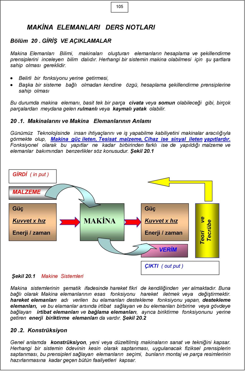 Belirli bir fonksiyonu yerine getirmesi, Başka bir sisteme bağlı olmadan kendine özgü, hesaplama şekillendirme prensiplerine sahip olması Bu durumda makina elemanı, basit tek bir parça civata veya