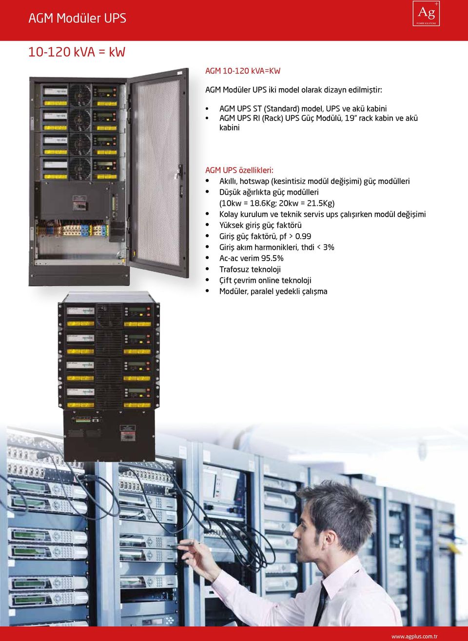 ağırlıkta güç modülleri (10kw = 18.6Kg; 20kw = 21.