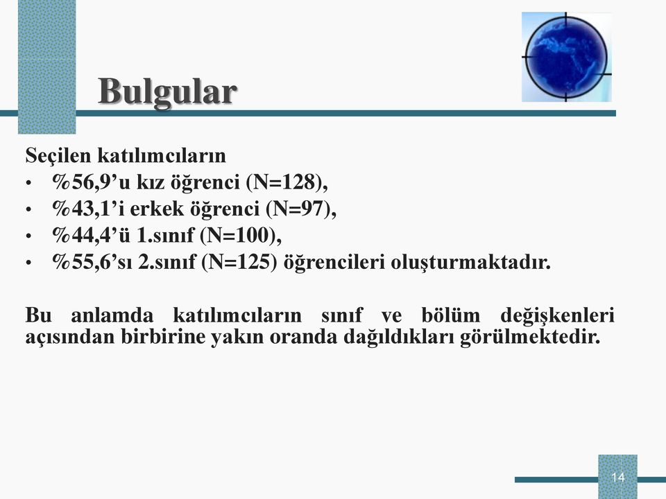 sınıf (N=125) öğrencileri oluşturmaktadır.