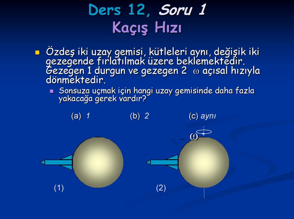 Gezegen 1 durgun ve gezegen açısal hızıyla dönektedir.