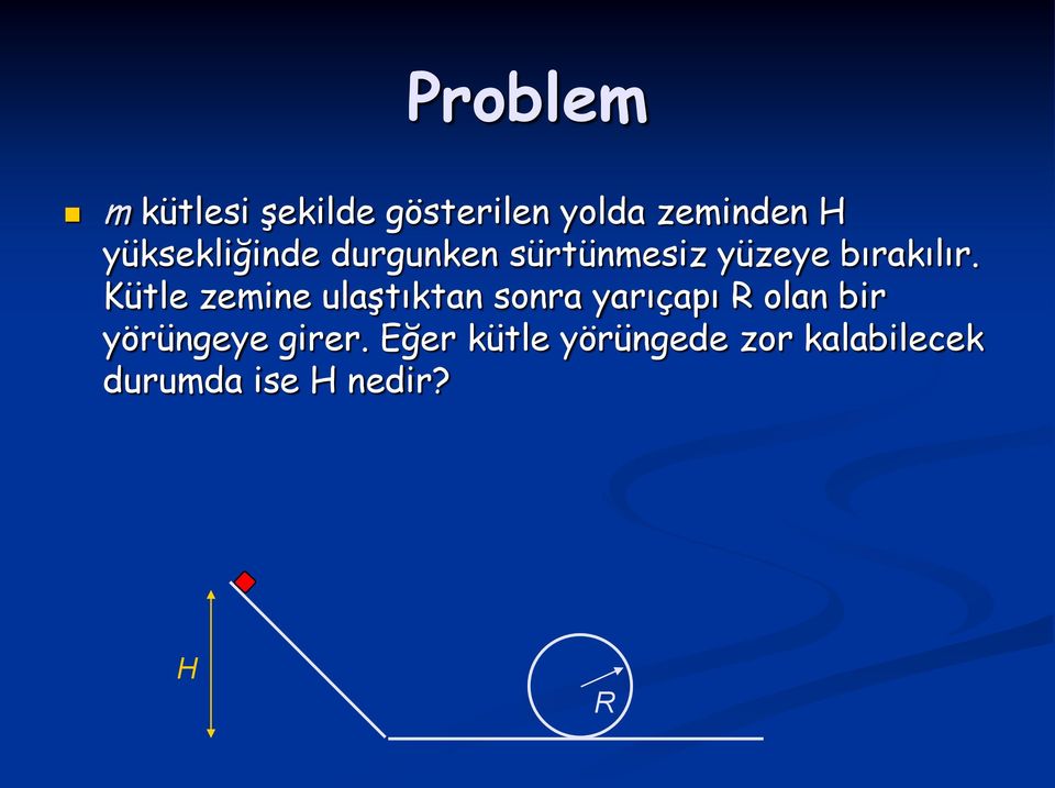 Kütle zeine ulaştıktan sonra yarıçapı R olan bir