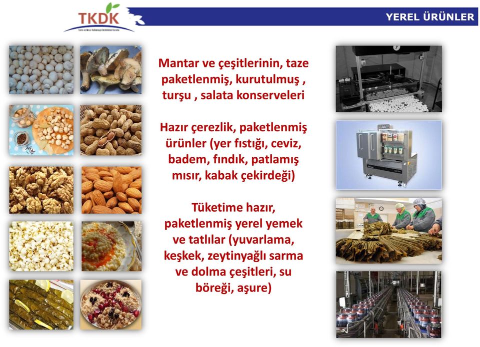 fındık, patlamış mısır, kabak çekirdeği) Tüketime hazır, paketlenmiş yerel yemek