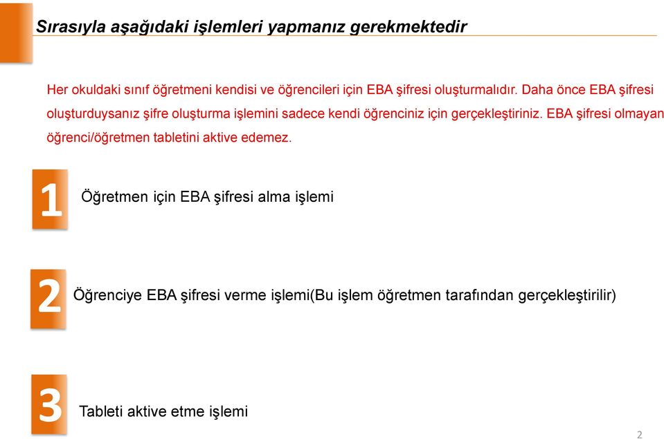 Daha önce EBA şifresi oluşturduysanız şifre oluşturma işlemini sadece kendi öğrenciniz için gerçekleştiriniz.