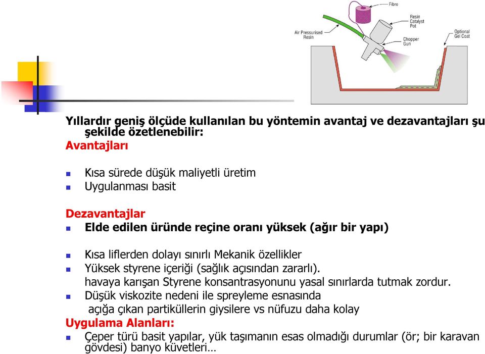 açısından zararlı). havaya karışan Styrene konsantrasyonunu yasal sınırlarda tutmak zordur.