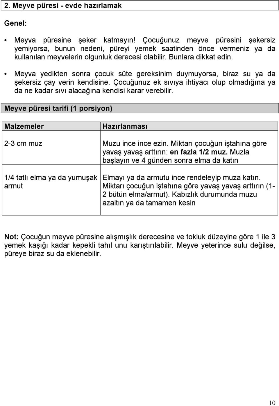 Meyva yedikten sonra çocuk süte gereksinim duymuyorsa, biraz su ya da şekersiz çay verin kendisine. Çocuğunuz ek sıvıya ihtiyacı olup olmadığına ya da ne kadar sıvı alacağına kendisi karar verebilir.