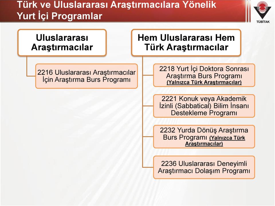 Programı (Yalnızca Türk Araştırmacılar) 2221 Konuk veya Akademik İzinli (Sabbatical) Bilim İnsanı Destekleme Programı