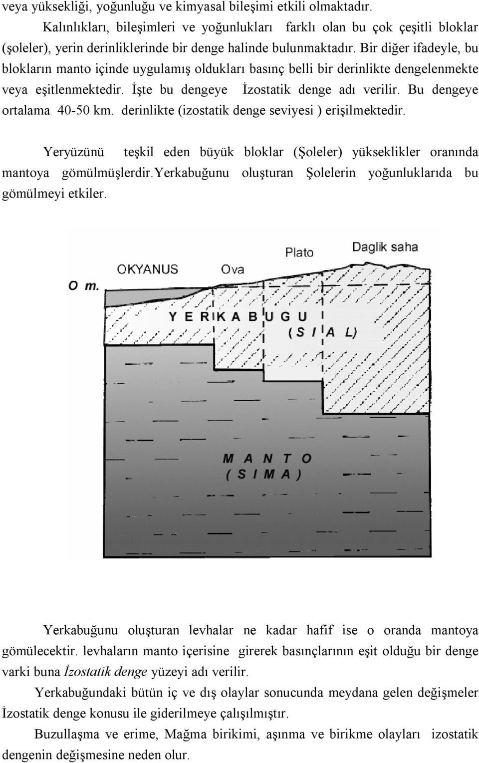 Bir diğer ifadeyle, bu blokların manto içinde uygulamış oldukları basınç belli bir derinlikte dengelenmekte veya eşitlenmektedir. İşte bu dengeye İzostatik denge adı verilir.