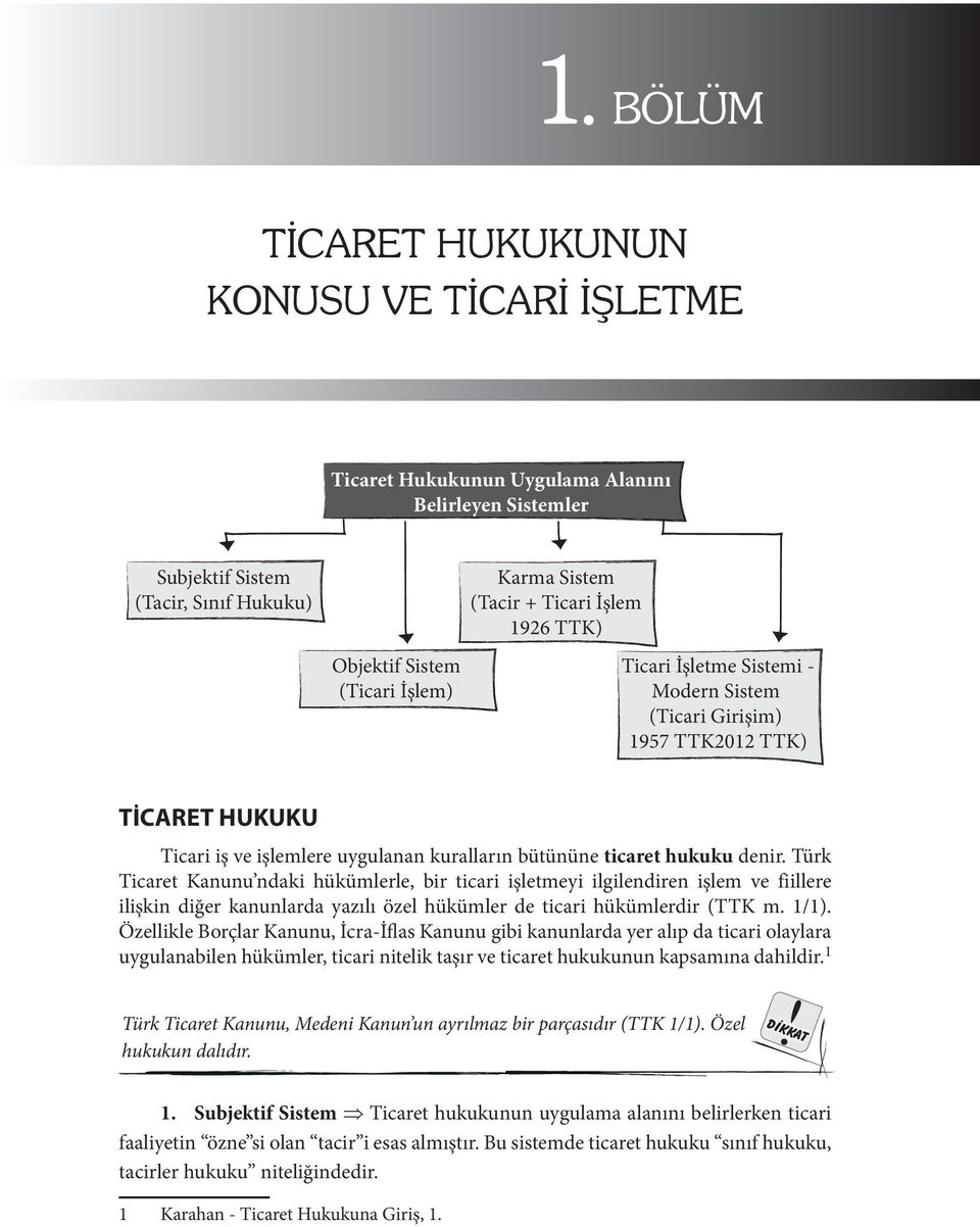 Türk Ticaret Kanunu ndaki hükümlerle, bir ticari işletmeyi ilgilendiren işlem ve fiillere ilişkin diğer kanunlarda yazılı özel hükümler de ticari hükümlerdir (TTK m. 1/1).