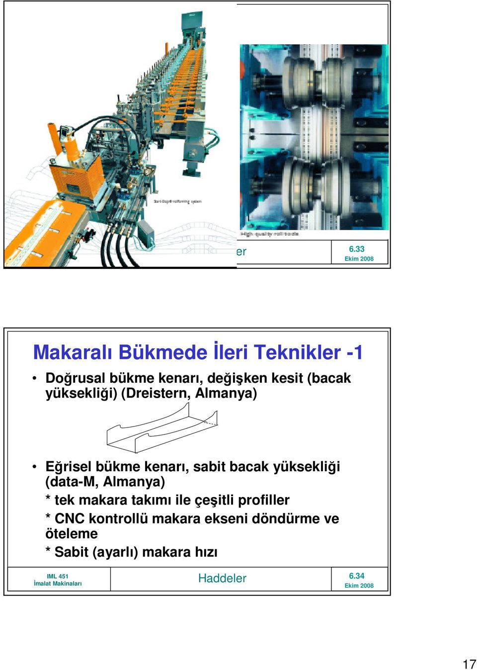 bacak yüksekliği (data-m, Almanya) * tek makara takımı ile çeşitli profiller