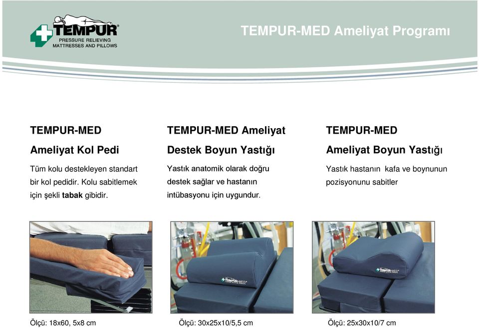 TEMPUR-MED Ameliyat Destek Boyun Yastığı Yastık anatomik olarak doğru destek sağlar ve hastanın