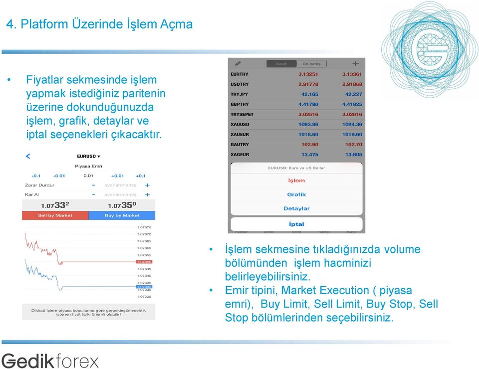 İşlem sekmesine tıkladığınızda volume bölümünden işlem hacminizi belirleyebilirsiniz.