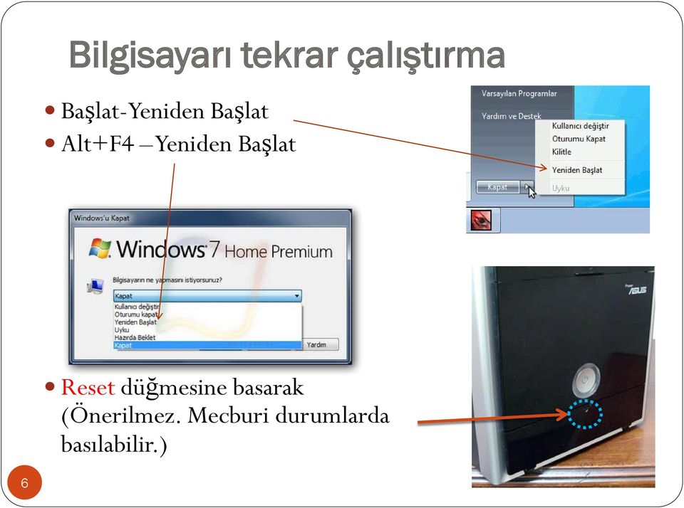 Yeniden Başlat Reset düğmesine