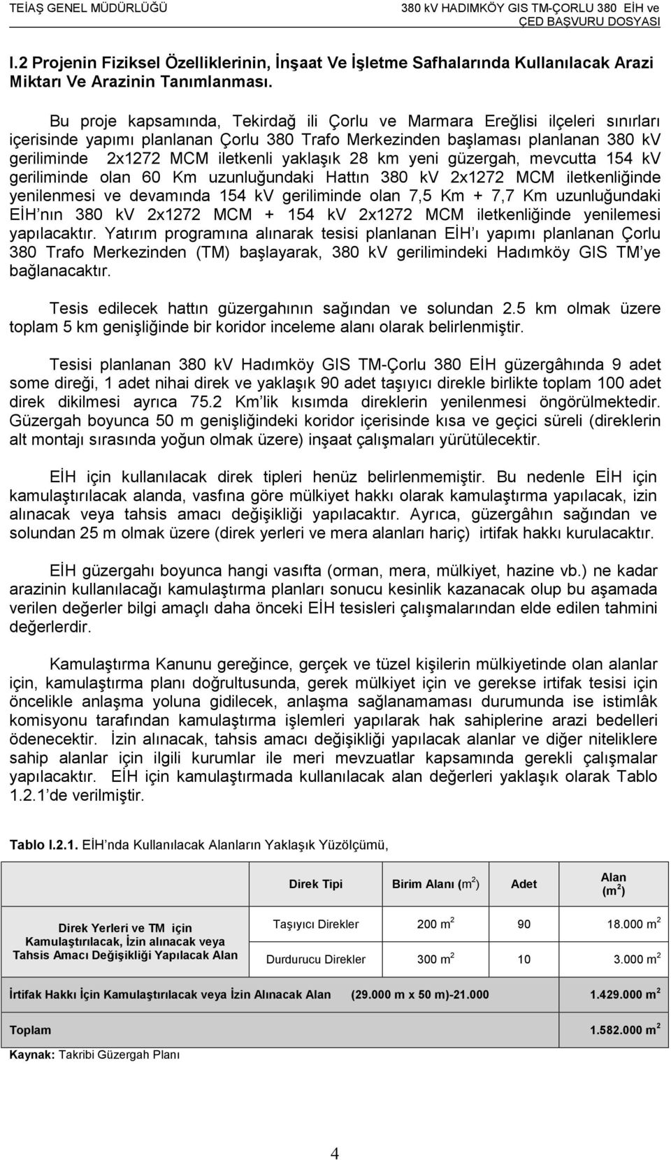 yaklaşık 28 km yeni güzergah, mevcutta 154 kv geriliminde olan 60 Km uzunluğundaki Hattın 380 kv 2x1272 MCM iletkenliğinde yenilenmesi ve devamında 154 kv geriliminde olan 7,5 Km + 7,7 Km