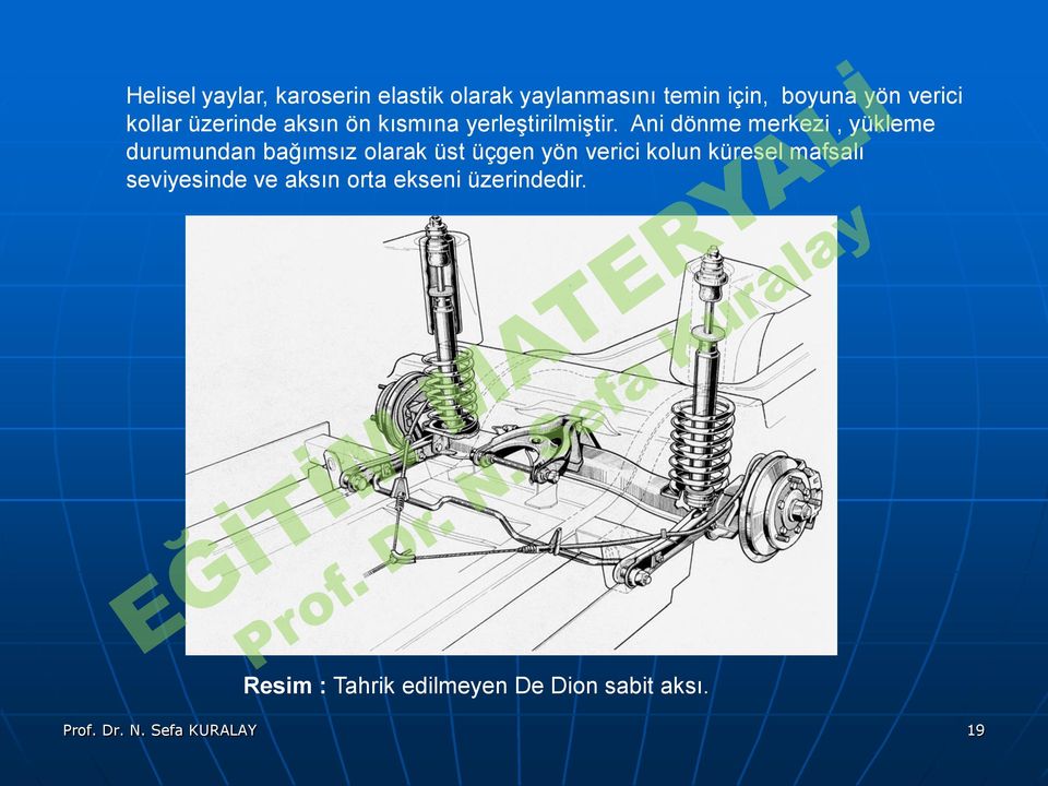 durumundan bağımsız olarak üst üçgen yön verici kolun küresel mafsalı seviyesinde ve