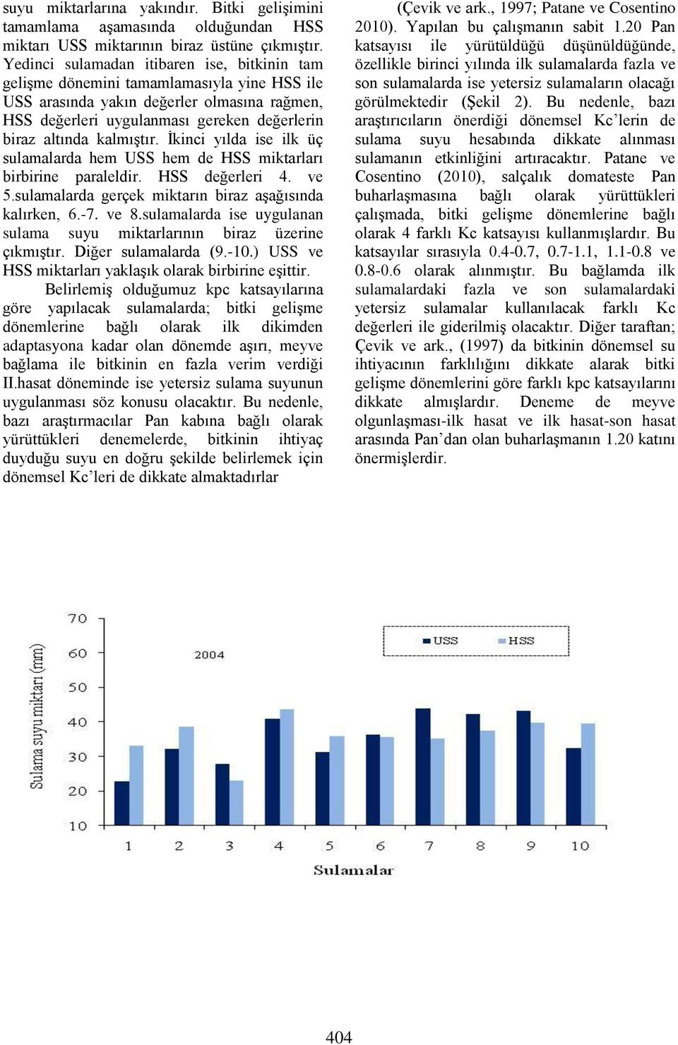 kalmıştır. İkinci yılda ise ilk üç sulamalarda hem USS hem de HSS miktarları birbirine paraleldir. HSS değerleri 4. ve 5.sulamalarda gerçek miktarın biraz aşağısında kalırken, 6.-7. ve 8.