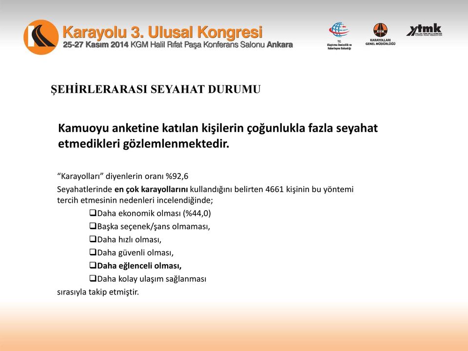 Karayolları diyenlerin oranı %92,6 Seyahatlerinde en çok karayollarını kullandığını belirten 4661 kişinin bu