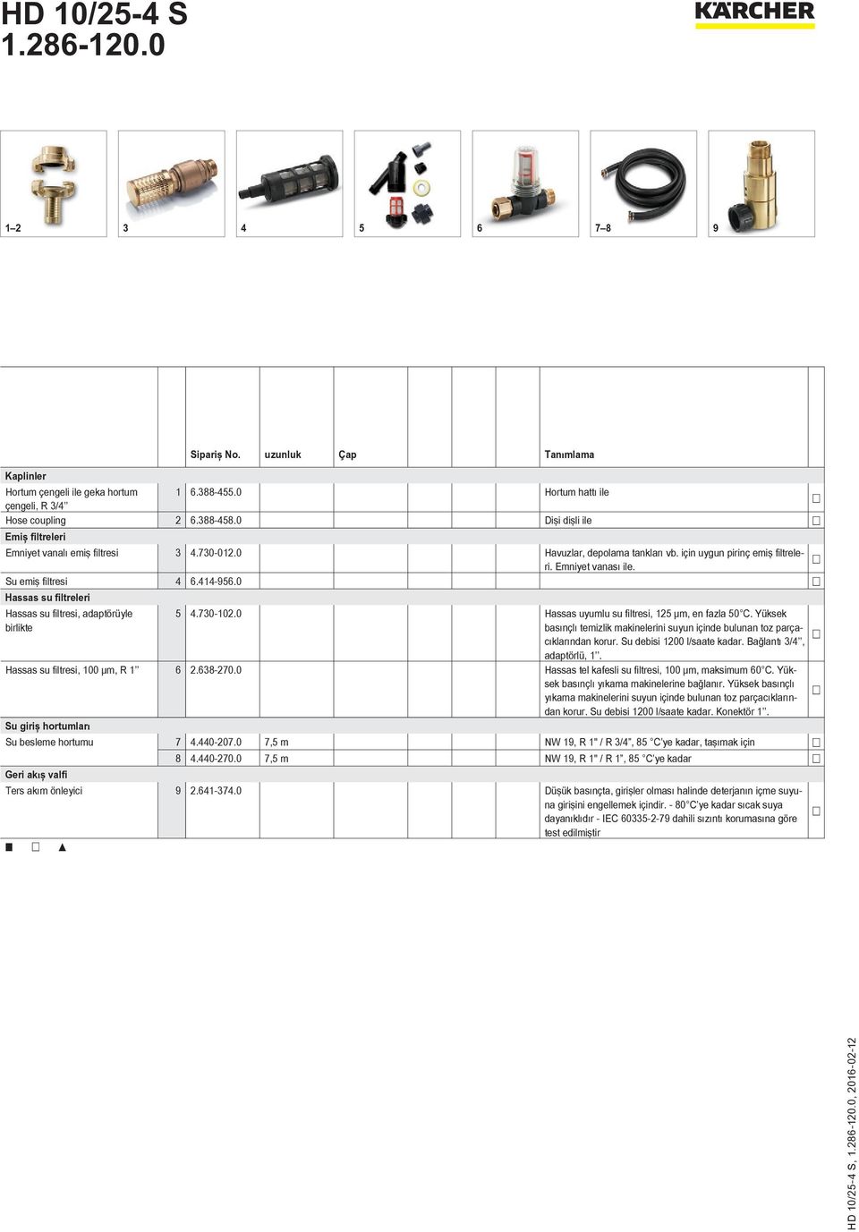 0 Hassas su filtreleri Hassas su filtresi, adaptörüyle birlikte 5 4.730-102.0 Hassas uyumlu su filtresi, 125 μm, en fazla 50 C.