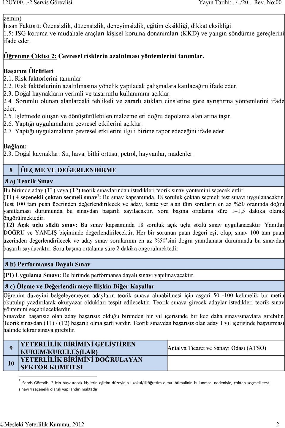 Risk faktörlerini tanımlar. 2.2. Risk faktörlerinin azaltılmasına yönelik yapılacak çalışmalara katılacağını ifade eder. 2.3. Doğal kaynakların verimli ve tasarruflu kullanımını açıklar. 2.4.