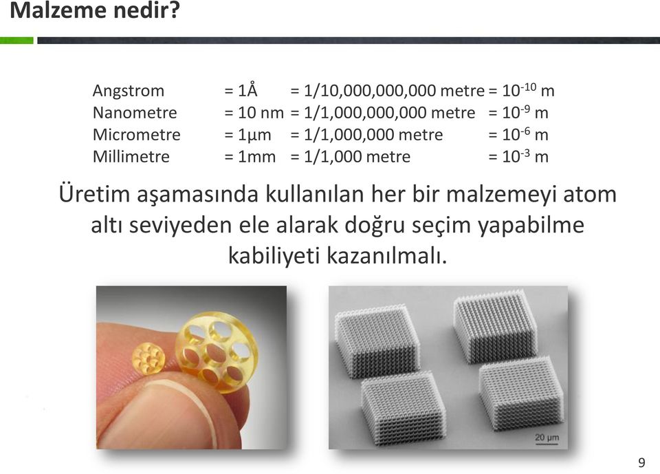 1/1,000,000,000 metre = 10-9 m Micrometre = 1μm = 1/1,000,000 metre = 10-6 m