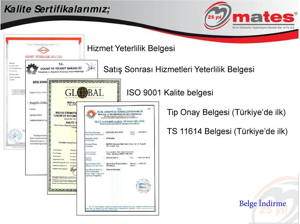 Belgesi ISO 9001 Kalite belgesi Tip Onay Belgesi