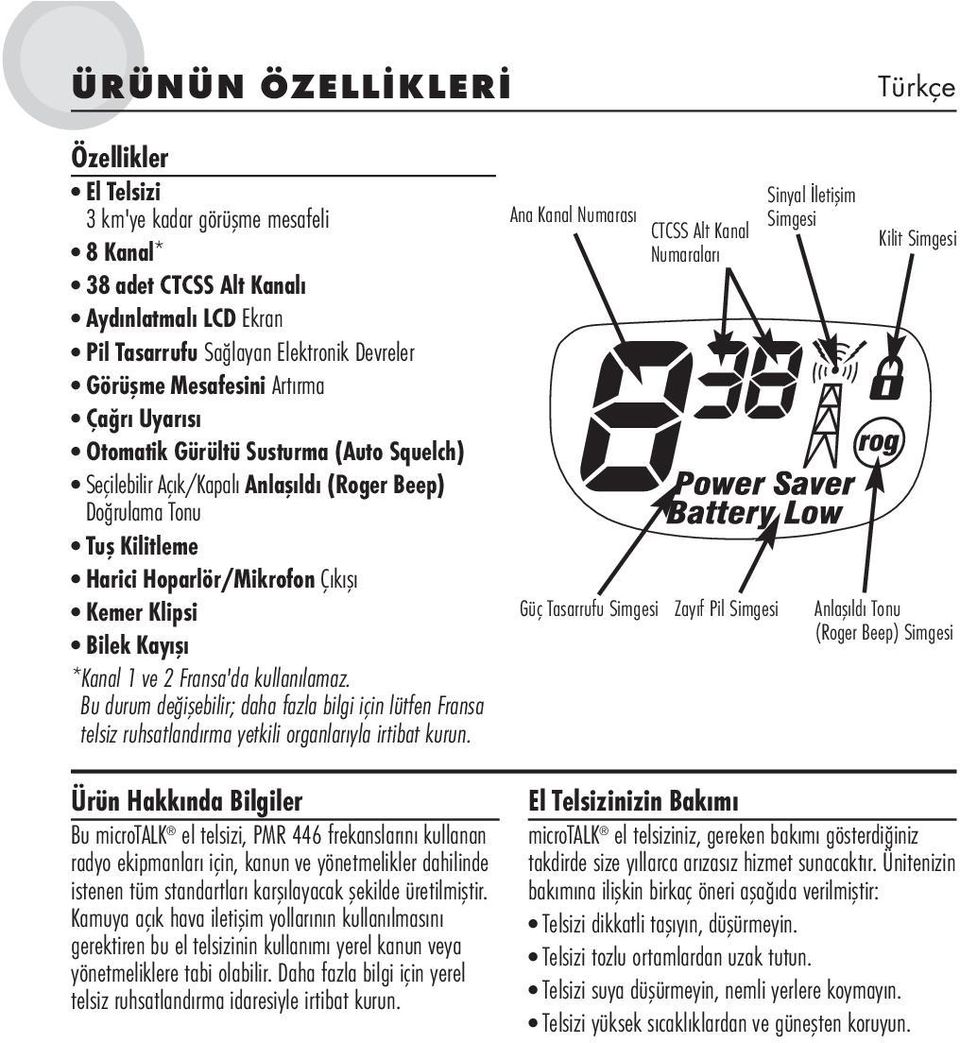 ve 2 Fransa'da kullanılamaz. Bu durum değişebilir; daha fazla bilgi için lütfen Fransa telsiz ruhsatlandırma yetkili organlarıyla irtibat kurun.