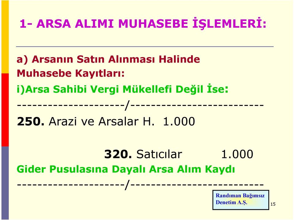 ---------------------/-------------------------- 250. Arazi ve Arsalar H. 1.