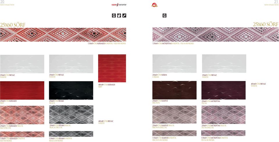 25x60SÖRFMÜRDÜM PLUM 25x60SÖRFKIRMIZIDEKOR RED DECOR 25x60SÖRFS YAHDEKOR BLACK DECOR 40x40SÖRFBEYAZ 25x60SÖRFKAHVEDEKOR DECOR