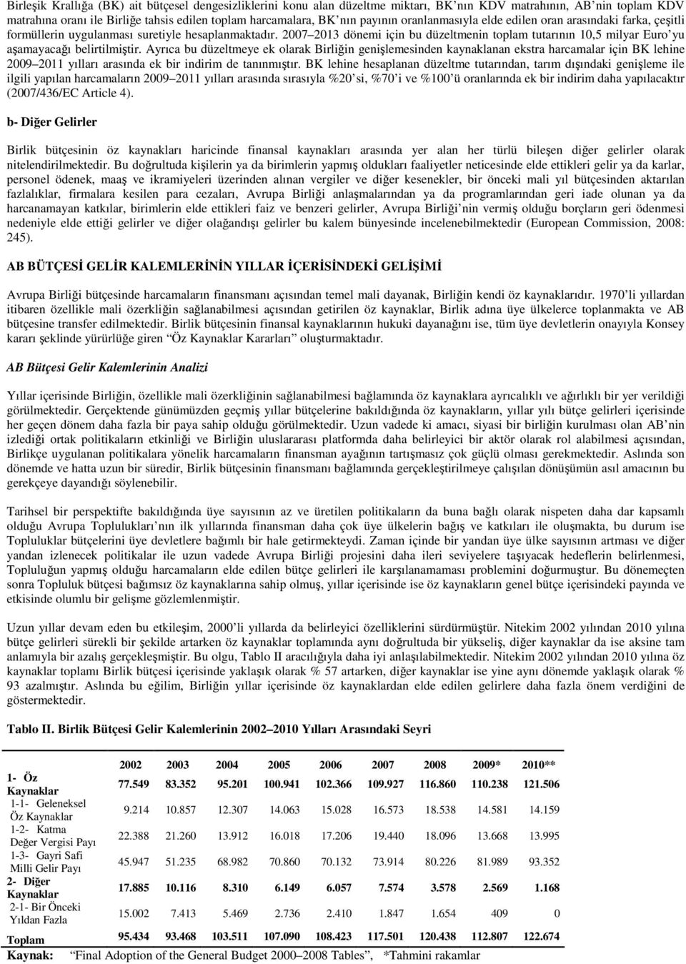 2007 2013 dönemi için bu düzeltmenin toplam tutarının 10,5 milyar Euro yu aşamayacağı belirtilmiştir.